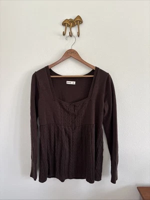 Hollister Bella Swan Babydoll Cable Knit Square Neck Sweater Top XL Y2K - Image 1 of 4