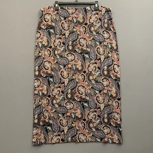 J Jill Sz XL Maxi Skirt All over Paisley Soft Stretch Knit Side Slit Black Blue - Picture 1 of 9