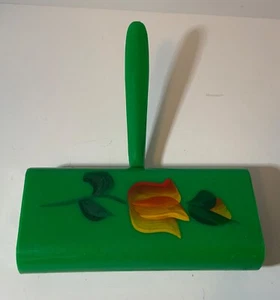 Vintage Plastic Table Crumb Sweeper Painted Tulip Built in Brush Silent Butler - Picture 1 of 6