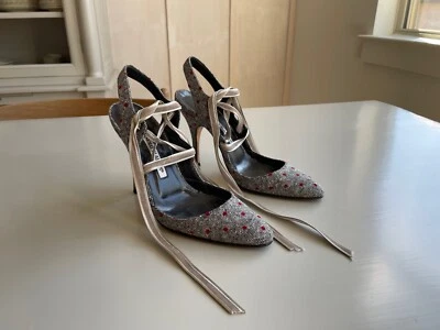 MANOLO BLAHNIK Tweed Lunares Zapatos de tacón con lazo de cinta - Talla 36,5 Foto 1 de 4