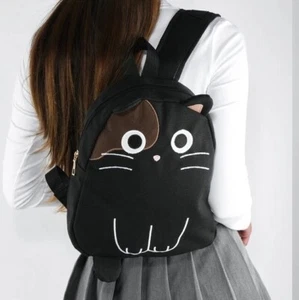 NEW Cutie Black Cat Canvas Backpack Lightweight Kawaii Student Kitty - Picture 1 of 5