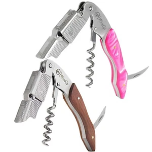 2 PACKS Double Hinged Wine Bottle Opener Corkscrew Key Stainless (Brown & Pink) - Picture 1 of 17