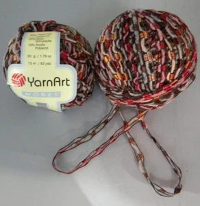 2 Skeins YarnArt Monet Ribbon Ladder Trellis Red Purple Orange Yarn Shimmer - Picture 1 of 1