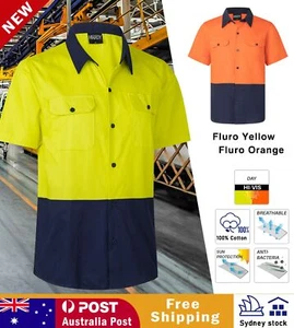 3 PACK HI VIS SHIRTS SAFETY COTTON DRILL WORK WEAR ARM BACK VENTS SHORT SLEEVE - Picture 1 of 20