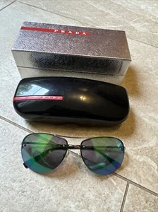 100% Authentic Prada aviator green mirrored sunglasses silverl frame 59*14 $520 - Picture 1 of 7