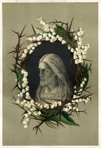 Lida Clarkson color lithograph CROWNED Jesus with thorn lily crown 1877 - Picture 1 of 5