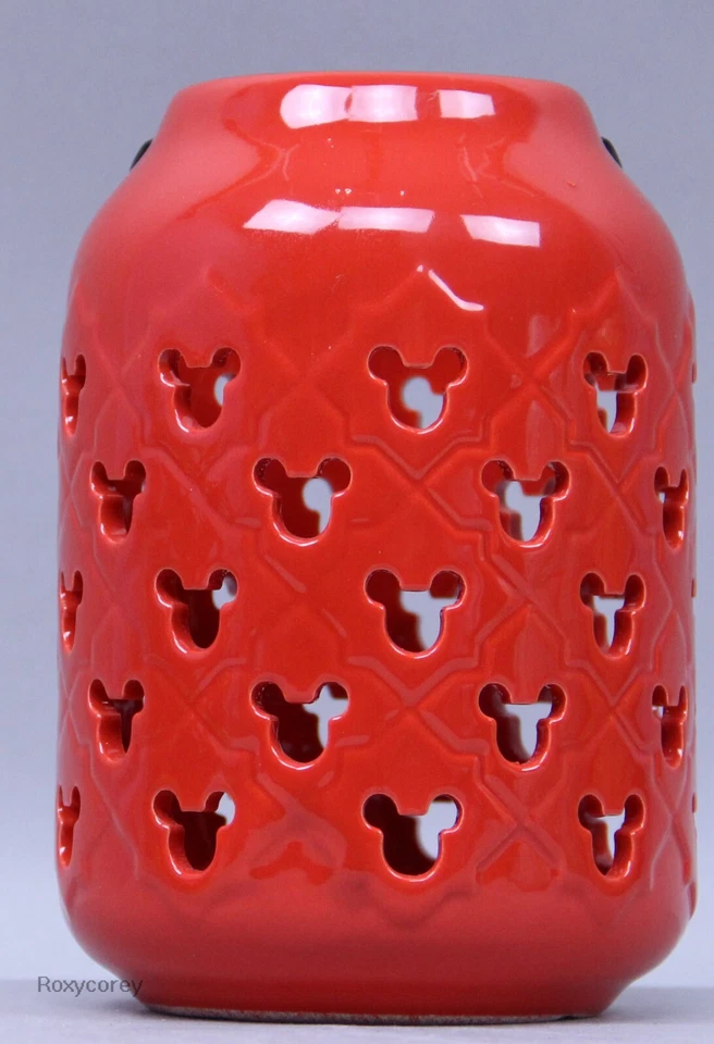 Linterna de jardín de cerámica roja esmaltada con silueta de Mickey Mouse Disney de 7 pulgadas de alto nueva con etiquetas Foto 1 de 1