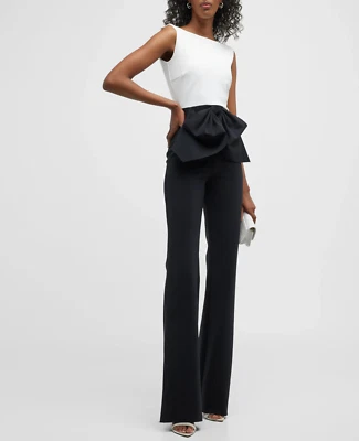 NWT Chiara Boni Irem Bow-Front Dressy jumpsuit 12U.S. Black&White MSRP$750 — 第 1/4 张图片