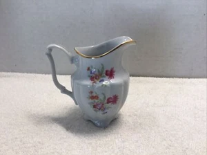 Vintage Walbrzych China White and Floral Rosebud Creamer Embossed Gold Rim - Picture 1 of 7