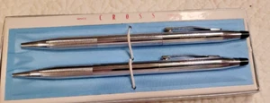 Cross Pen Pencil Set Vintage Chrome 3501 In Original Box Auto Logo - Picture 1 of 5