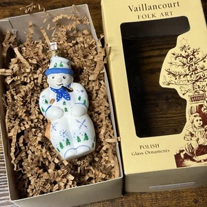 Vaillancourt Folk Art Chalkware Snowman w/Broom & Scarf 4.5” Rare New With Box - Picture 1 of 12