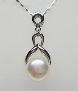 10mm White Freshwater Cultured Pearl Necklace Pendant 925 Sterling Silver - Picture 1 of 10