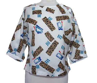 Blusa Top De Colección Años 80 Diane Von Furstenberg Blanca Multicolor Estampado Animal M Mujeres Foto 1 de 4