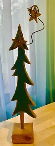 SURRILE PRIMITIVE HANDBEMALTE GRÜNE HOLZBÄUME MIT ROSTIGEN STERNEN AUF DRAHT! - Bild 1 von 4