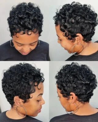 Pelucas cortas de cabello humano con rizos en espiral para mujeres negras pelucas brasileñas corte pixie Foto 1 de 4