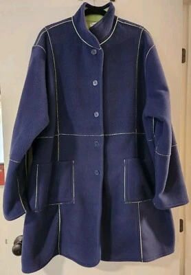Abrigo para mujer Susan Graver 2XL reversible polar abotonado azul y verde lima  Foto 1 de 4