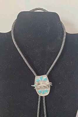 Corbata Bolo Roadrunner Western Silvertone Imitación Turquesa Firmada J. Ritter De Colección Foto 1 de 4