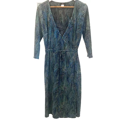 Vintage Mica Wrap Dress Women Size Large 90's Crinkle Knit Knee-Length Retro - Image 1 of 4
