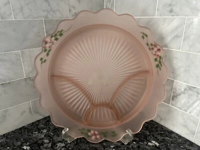 Plato dividido Anchor Hocking Mayfair rosa escarcha satinado HP rosas 13" #2234 Foto 1 de 4