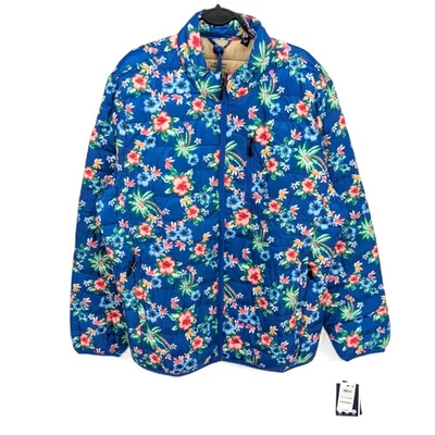 Club Room Men's Quilted Puffer Jacket Coat Blue Packable Tropical Floral XL - Image 1 of 4
