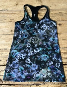 Ivivva by Lululemon Girl’s Size 10 Black Floral Keep Ur Cool Reversible Tank - Picture 1 of 6