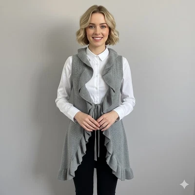 Colete de lã cinza espanador comprimento do joelho longo babado gravata - Pequeno/médio - Imagem 1 de 4