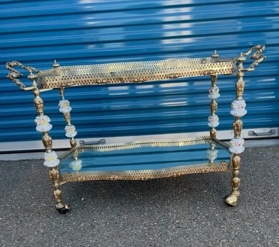 Carrito de té de latón estilo Regencia servidor de postres con decoración de porcelana Foto 1 de 4