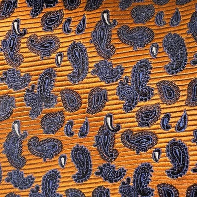 Corbata de seda hecha a mano Bocara vibrante naranja azul cachemir sarga Foto 1 de 4