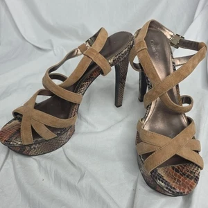 Calvin Klein scarpa donna con cinturino pelle di serpente marrone tacco alto taglia donna 8,5 (AVK - Foto 1 di 7