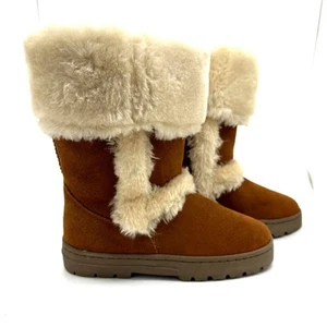 Style & Co Witty Boots NIB Women's Sz 6M Tan Chestnut Faux Fur Genuine Suede - Picture 1 of 10