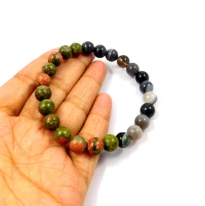 100% Natural Unakite/Vein Agate Gemstone Bracelet 8mm Round Beads Wholesale Lot - Picture 1 of 27