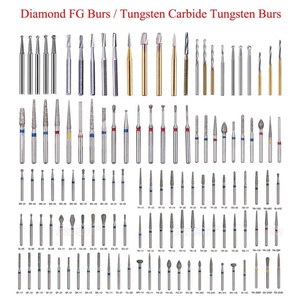 5pack 25 Pcs Dental AZDENT Diamond Burs Drill for High Speed Handpiece 150 Types