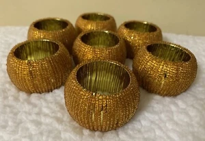 NAPKIN RINGS Lot of 7 Gold Small Seed Beads 2" x 1.5" EUC - Picture 1 of 8