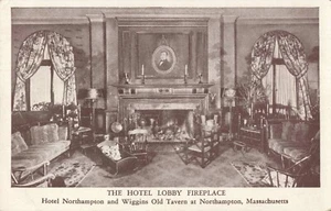 Northampton MA, Hotel Lobby Camino e Wiggins Old Tavern, cartolina d'epoca - Foto 1 di 2