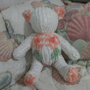 VTG Teddy Bear From Chenille Bedspread Handmade Shabby Cottage Design Hobnail - Picture 1 of 3