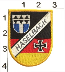 Haselbach Bavaria Coat of Arms Vintage Embroidered Felt Shield Patch Iron Cross - Imagen 1 de 1