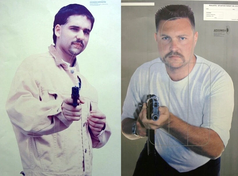 Foto a todo color realista hombre hostil con objetivos de pistola, 22-1/2" x 35" Foto 1 de 1