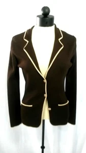 KASPER Nwot Women S Deep Brown/BeigeTrim Long Sleeve Fine Knit Jacket /Cardigan - Picture 1 of 5