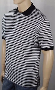 David Chu Lincs Black Cream Striped Classic Fit Interlock Polo Shirt NWT - Picture 1 of 1