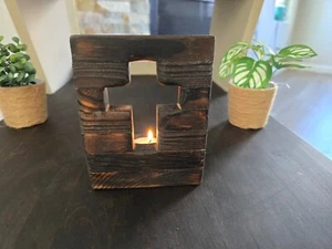 Handmade Wooden Cross Tealight Candle Holder Christian Home Decor Made in USA - Picture 1 of 11