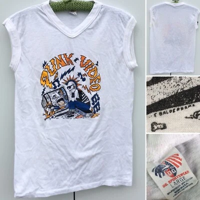 Camiseta Video Punk Vintage Camiseta Sin Mangas Cuello en V Camiseta Años 80 DG Ropa Deportiva EE. UU. 1980s L Foto 1 de 4