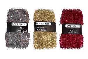 50 Fuß sehr lange Weihnachten Lametta Luxus dünne Baumgirlande 15M Silber Gold Rot - Bild 1 von 14