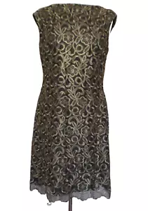 Ralph Lauren Dress Size 12 Women Black Bronze Embroidered Lace NWT - Picture 1 of 8