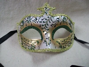 Ausgefallene elfenbein gold grün Glitzer Augenmaske königlicher Maskenball Venezianischer Wald - Bild 1 von 12