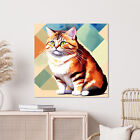 Striped Cat Portrait Watercolor Painting Abstract canvas print Wall Home Decor