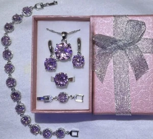 Gorgeous Pink Tourmaline Necklace, Dangle Earrings, Bracelet, & Ring Size 8 Set - Picture 1 of 9
