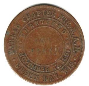 (Pgasteelers1) Masonic Chapter Penny Wisconsin, Green Bay Chapter No 8 copper - Bild 1 von 2