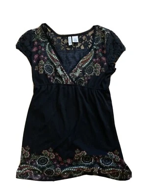 Full Tilt Juniors Size Small Floral Lace Black Top - Image 1 of 4