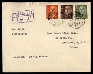 Mayfairstamps Spain 1958 Registered Sevilla to New York NY Cover aaj_41501