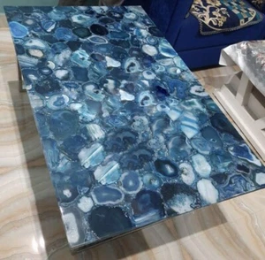 Blue Agate Stone Countertop Agate Dining & Coffee Tabletop, Agate Countertop Art - Picture 1 of 9